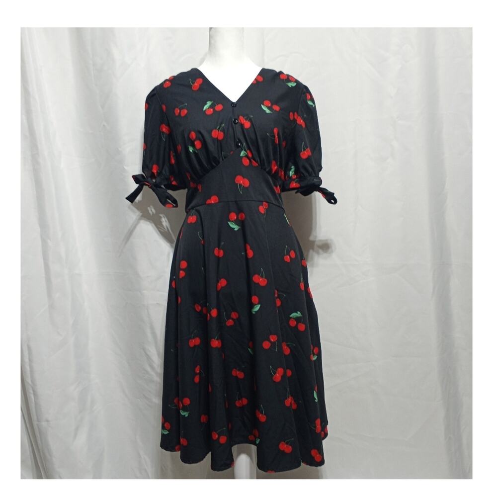Belle Pogue 1940's Vintage Inspired A Line Swing Dress Size Small Black & Red